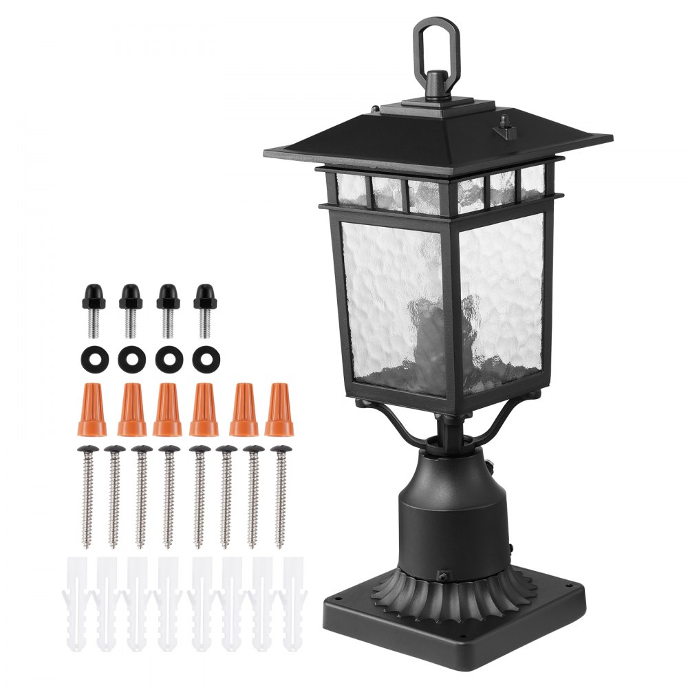 VEVOR 2 Pack Dusk to Dawn Outdoor Post Light, 15.75 in, Waterproof Lamp Post Light Fixtures with 5.5 in Pier Mount Base Glass Shade, Lightning-proof Exterior Pole Column Light for Patio Garden Pathway