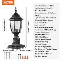 VEVOR Luminaire d'extérieur du crépuscule à l'aube pour poteau ou pilier de 15,75 po