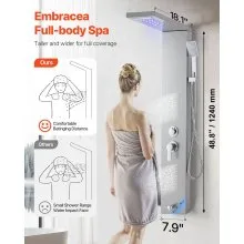 VEVOR Shower Panel Tower System Stainless Steel Column Rainfall Head 5 Modes