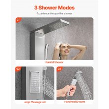 Shower Panel Tower System Stainless Steel Column Rainfall Head Massage Jet 3Mode