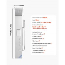 Shower Panel Tower System Stainless Steel Column Rainfall Head Massage Jet 3Mode
