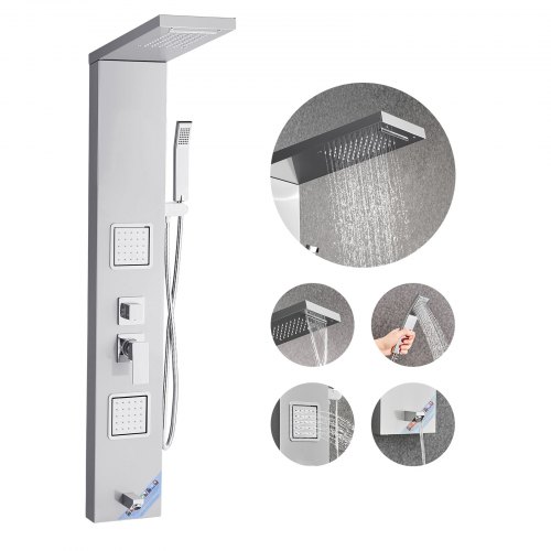 Shower Panel Tower System Stainless Steel Column Rainfall Head Massage Jet 5Mode