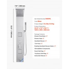 Shower Panel Tower System Stainless Steel Column Rainfall Head Massage Jet 5Mode