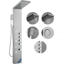 VEVOR Shower Panel System, 4 Shower Modes Shower Panel Tower, Rainfall, Waterfall, 5 Full Body Massage Jets and 3-Setting Handheld Shower Head with 59" Hose, Stainless Steel Wall-Mounted Shower Set
