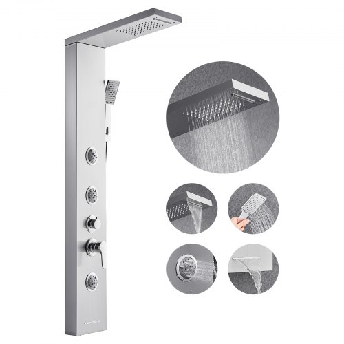 Shower Panel Tower System Stainless Steel Column Rainfall Head Massage Jet 5Mode