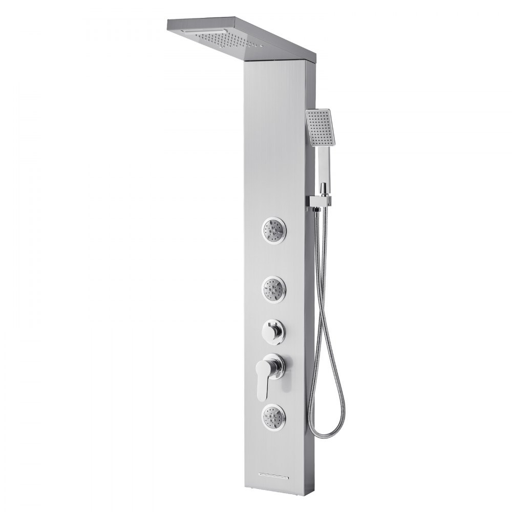 VEVOR Shower Panel Tower System with Rainfall Waterfall Shower Head, 53 in Brushed Stainless Steel Shower Column, 5-Function Faucet, Wall-Mount Rain Massage System with 3 Body Jet, Handheld, Tub Spout
