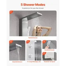 Shower Panel Tower System Stainless Steel Column Rainfall Head Massage Jet 5Mode