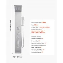 Shower Panel Tower System Stainless Steel Column Rainfall Head Massage Jet 5Mode