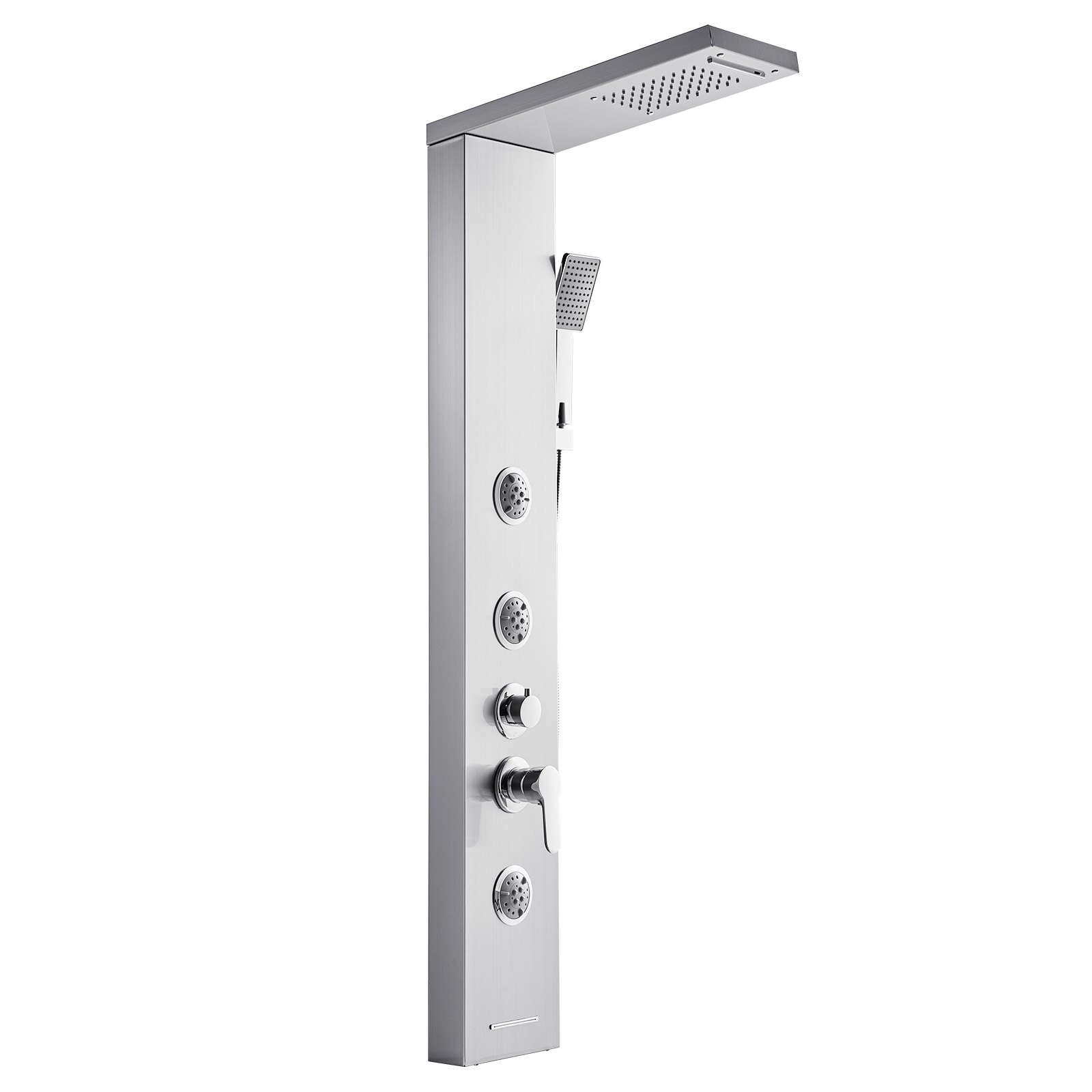 VEVOR Shower Panel Tower System with Rainfall Waterfall Shower Head, 53 in Brushed Stainless Steel Shower Column, 5-Function Faucet, Wall-Mount Rain Massage System with 3 Body Jet, Handheld, Tub Spout