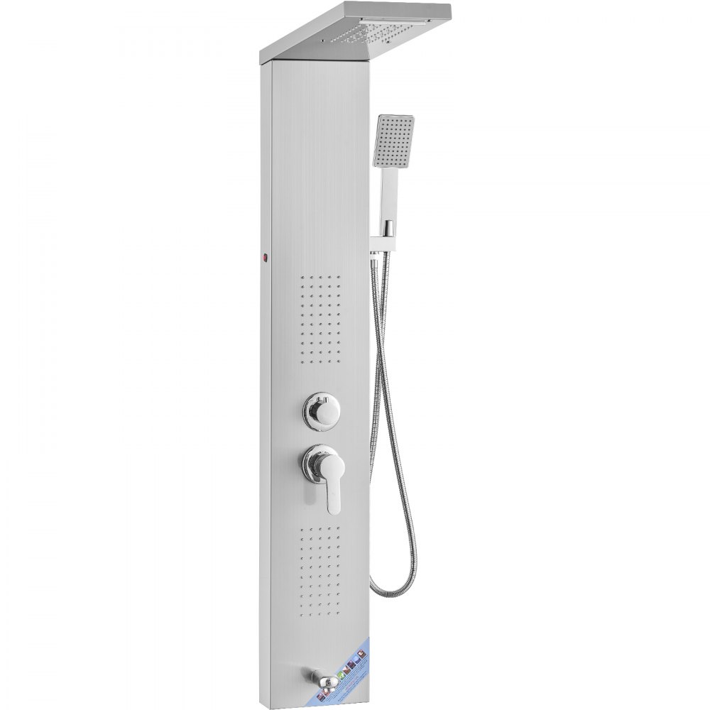 VEVOR shower panel system, 5 shower modes, LED shower panel tower, rainfall, waterfall, 2 body massage jets, bath spout, hand shower with 59-inch hose, wall-mounted stainless steel shower set