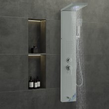 VEVOR Shower Panel System, 5 Shower Modes, LED Shower Panel Tower, Rainfall, Waterfall, 2 Body Massage Jets, Tub Spout, Handheld Shower Head with 59" Hose, Stainless Steel Wall-Mounted Shower Set