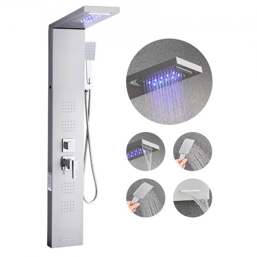 VEVOR Shower Panel Tower System Stainless Steel Column Rainfall Head 5 Modes