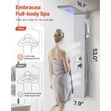 Shower Panel Tower System Stainless Steel Column Rainfall Waterfall Head 5 Modes