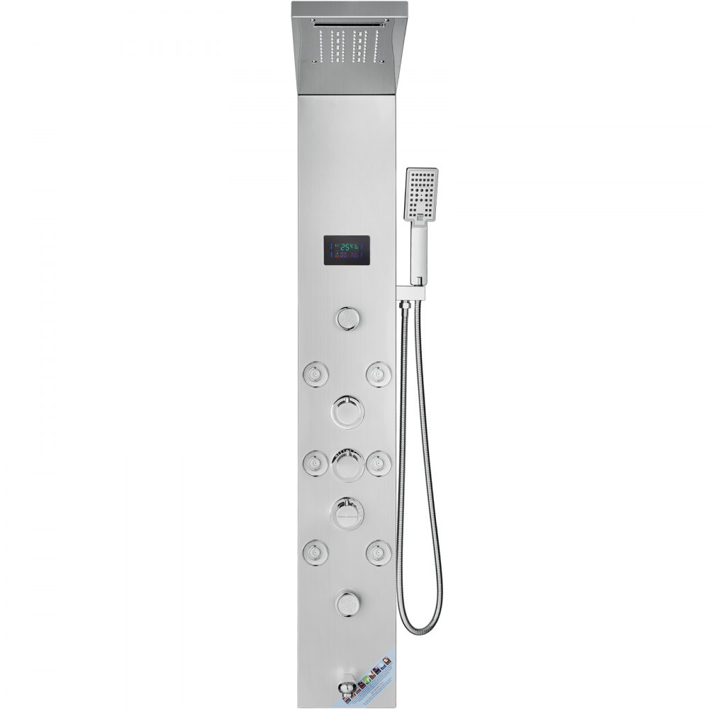 VEVOR Shower Panel System, 6 Shower Modes, LED & Screen Hydroelectricity Shower Panel Tower, Rainfall, Waterfall, 8 Massage Jets, Tub Spout, Handheld Shower, Stainless Steel Wall-Mounted Shower Set