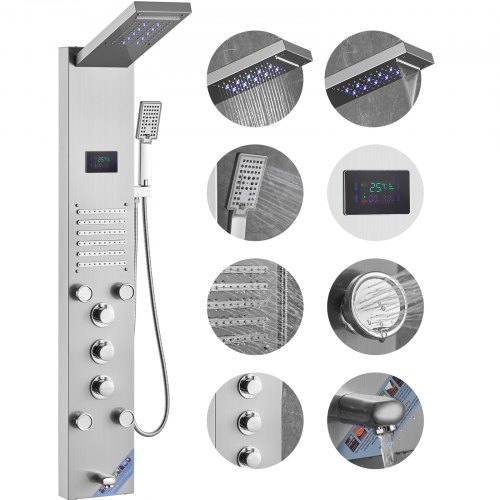 VEVOR Shower Panel Tower System 6 Modes Hydroelectricity LED Stainless Steel