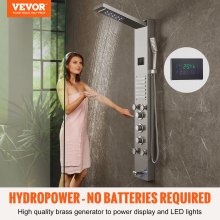 Système de panneau de douche VEVOR, 6 modes de douche, tour de panneau de douche hydroélectrique à LED et écran, pluie, cascade, 5 jets de massage, bec de baignoire, douche à main, ensemble de douche mural en acier inoxydable