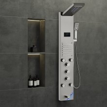 VEVOR Sistema de panel de ducha, 6 modos de ducha, LED y pantalla, torre de panel de ducha hidroeléctrica, lluvia, cascada, 5 chorros de masaje, caño para bañera, ducha de mano, juego de ducha de pared de acero inoxidable