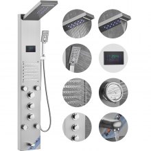 VEVOR Shower Panel System, 6 Shower Modes, LED & Screen Hydroelectricity Shower Panel Tower, Rainfall, Waterfall, 5 Massage Jets, Tub Spout, Handheld Shower, Stainless Steel Wall-Mounted Shower Set