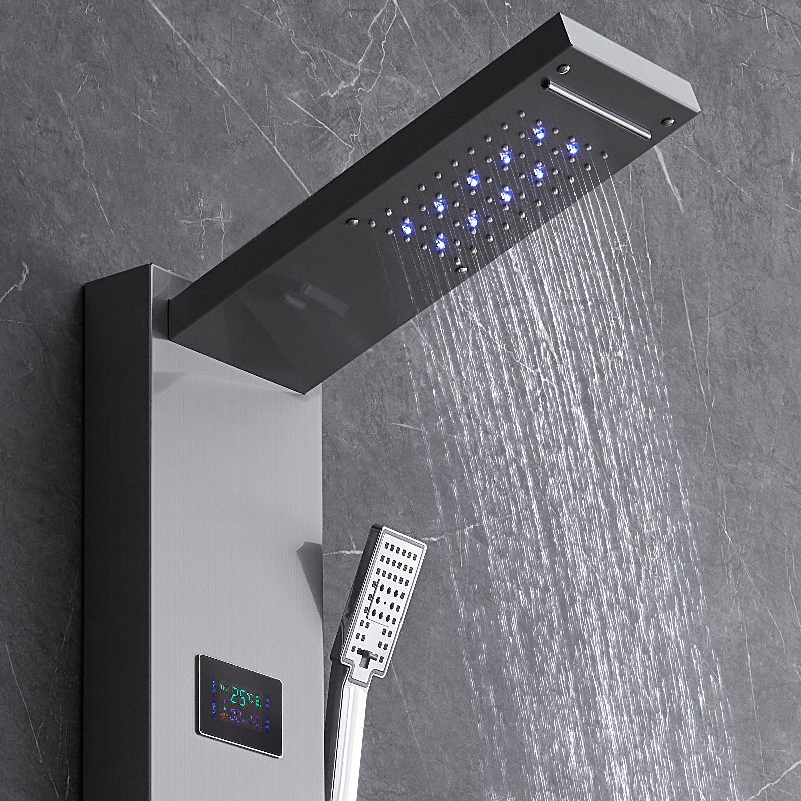 VEVOR Shower Panel System, 6 Shower Modes, LED & Screen Hydroelectricity Shower Panel Tower, Rainfall, Waterfall, 5 Massage Jets, Tub Spout, Handheld Shower, Stainless Steel Wall-Mounted Shower Set