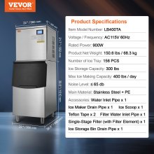 VEVOR Commercial Ice Maker 400LBS/24H & 222LBS Storage Bin Auto Self-Cleaning