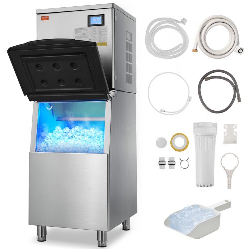 Máquina de hielo comercial VEVOR de 440 lb/24 h y depósito de almacenamiento de 222 lb con autolimpieza automática