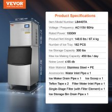 VEVOR Commercial Ice Maker 440LBS/24H & 222LBS Storage Bin Auto Self-Cleaning