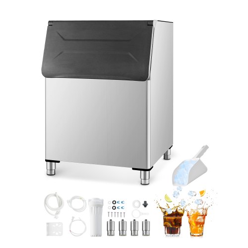 VEVOR Commercial Ice Maker Storage Bin, 500LBS Capacity Ice Bin, Stainless Steel Ice Storage Bin with Filter and Adjustable Anti-Slip Rubber Feet, Suitable for Restaurant Hotel and Beverage Shops