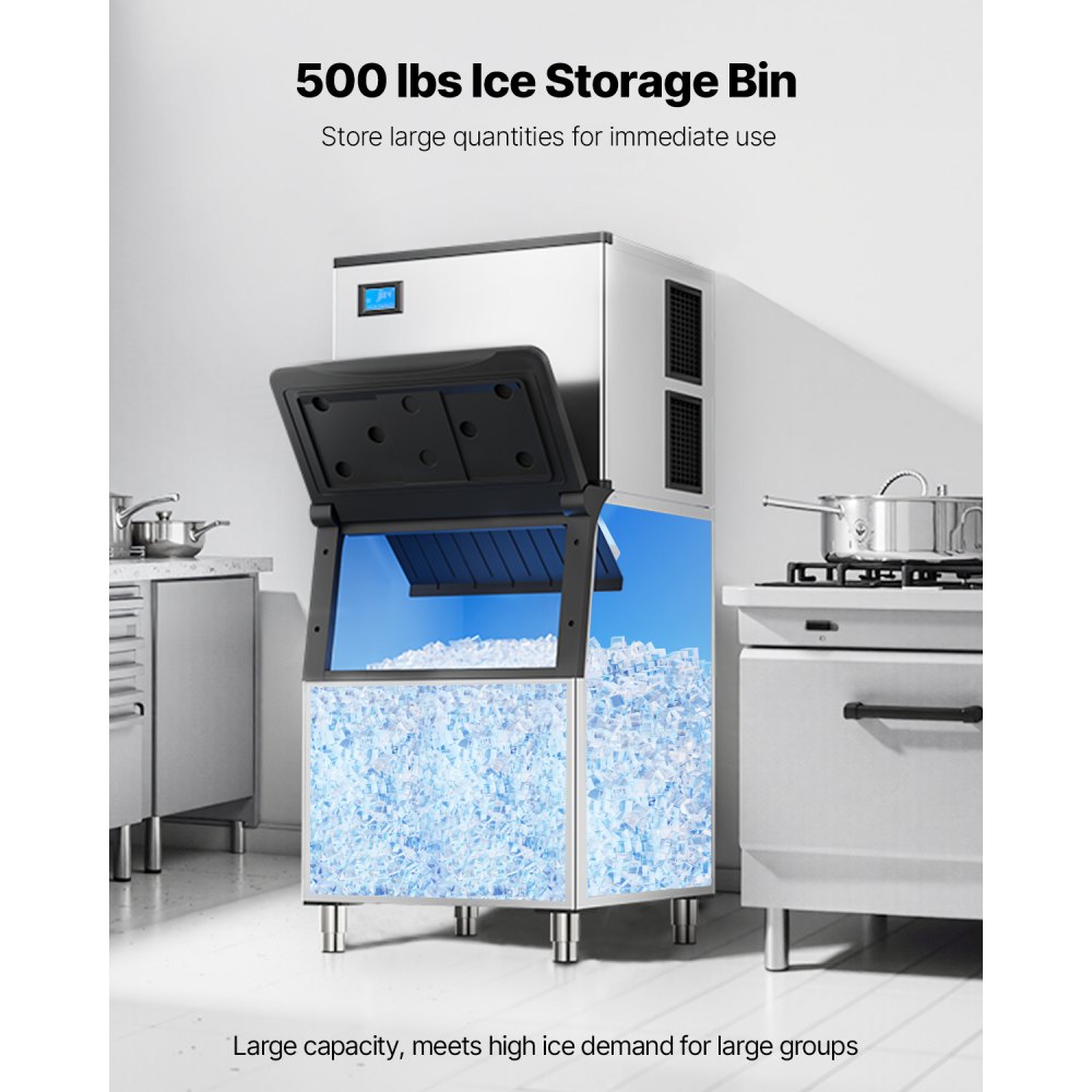VEVOR - Contenedor de hielo comercial para máquina de hielo, capacidad de 227 kg, de acero inoxidable con filtro y patas de goma antideslizantes ajustables, apto para restaurantes, hoteles y tiendas de bebidas.
