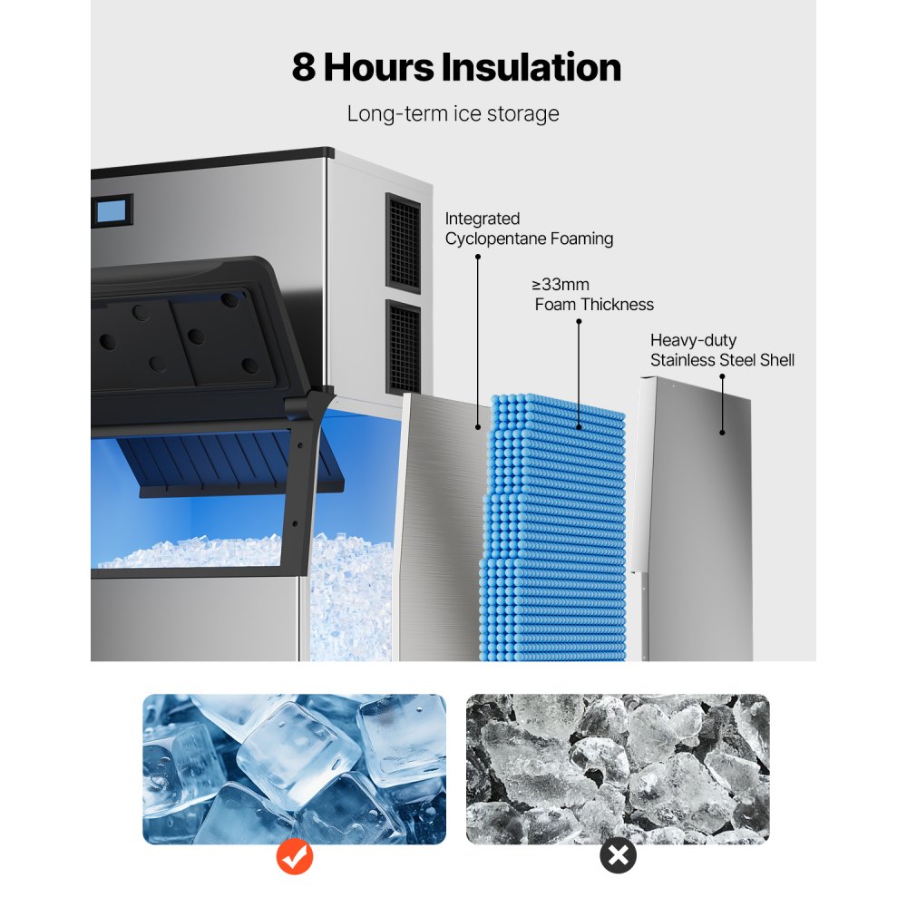 VEVOR - Contenedor de hielo comercial para máquina de hielo, capacidad de 227 kg, de acero inoxidable con filtro y patas de goma antideslizantes ajustables, apto para restaurantes, hoteles y tiendas de bebidas.