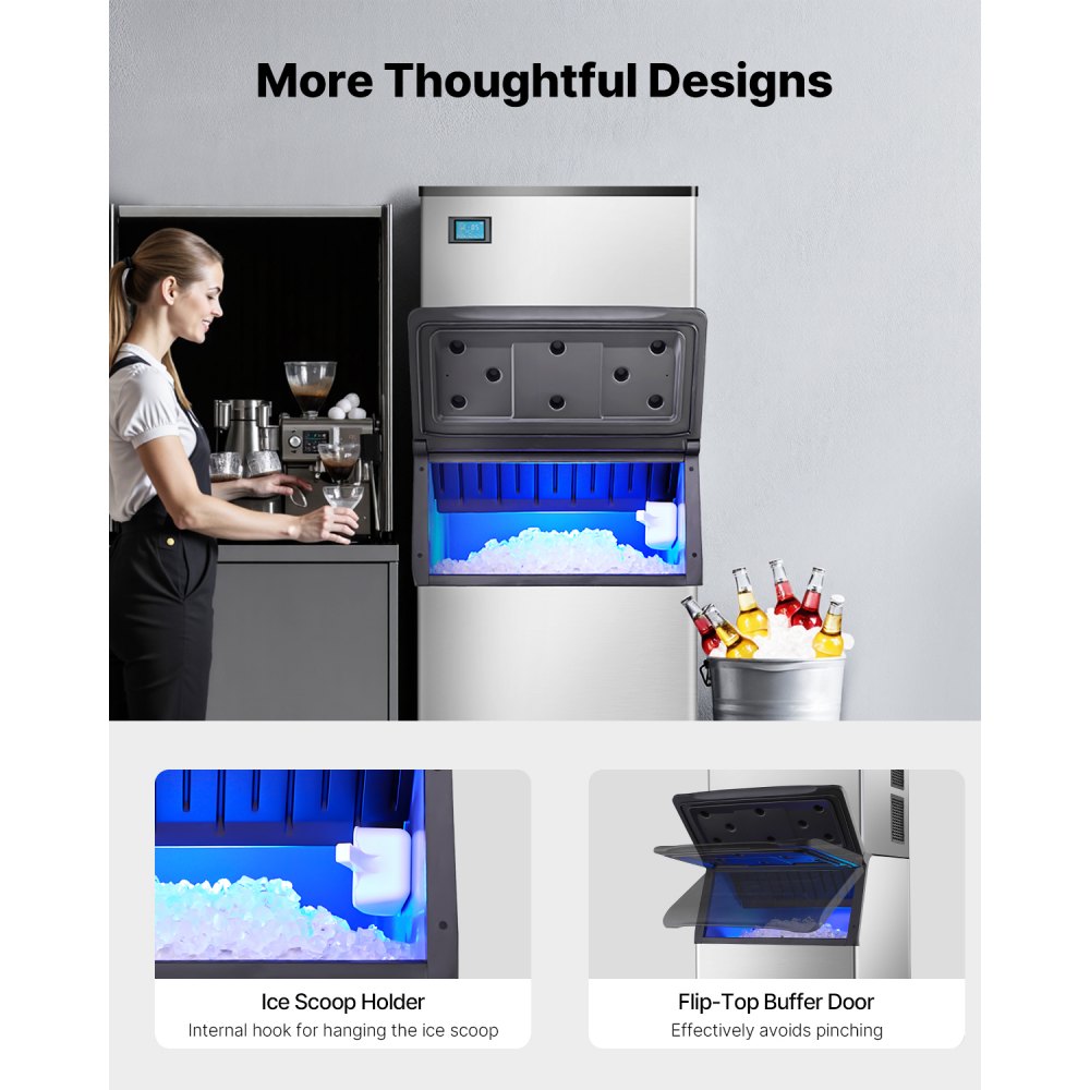 VEVOR - Contenedor de hielo comercial para máquina de hielo, capacidad de 227 kg, de acero inoxidable con filtro y patas de goma antideslizantes ajustables, apto para restaurantes, hoteles y tiendas de bebidas.