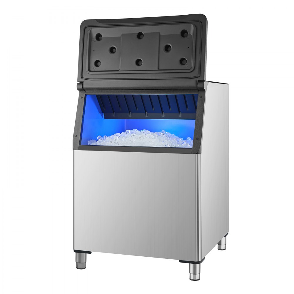 VEVOR - Contenedor de hielo comercial para máquina de hielo, capacidad de 227 kg, de acero inoxidable con filtro y patas de goma antideslizantes ajustables, apto para restaurantes, hoteles y tiendas de bebidas.