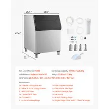 VEVOR Commercial Ice Maker Storage Bin, 500LBS Capacity Ice Bin, Stainless Steel Ice Storage Bin with Filter and Adjustable Anti-Slip Rubber Feet, Suitable for Restaurant Hotel and Beverage Shops