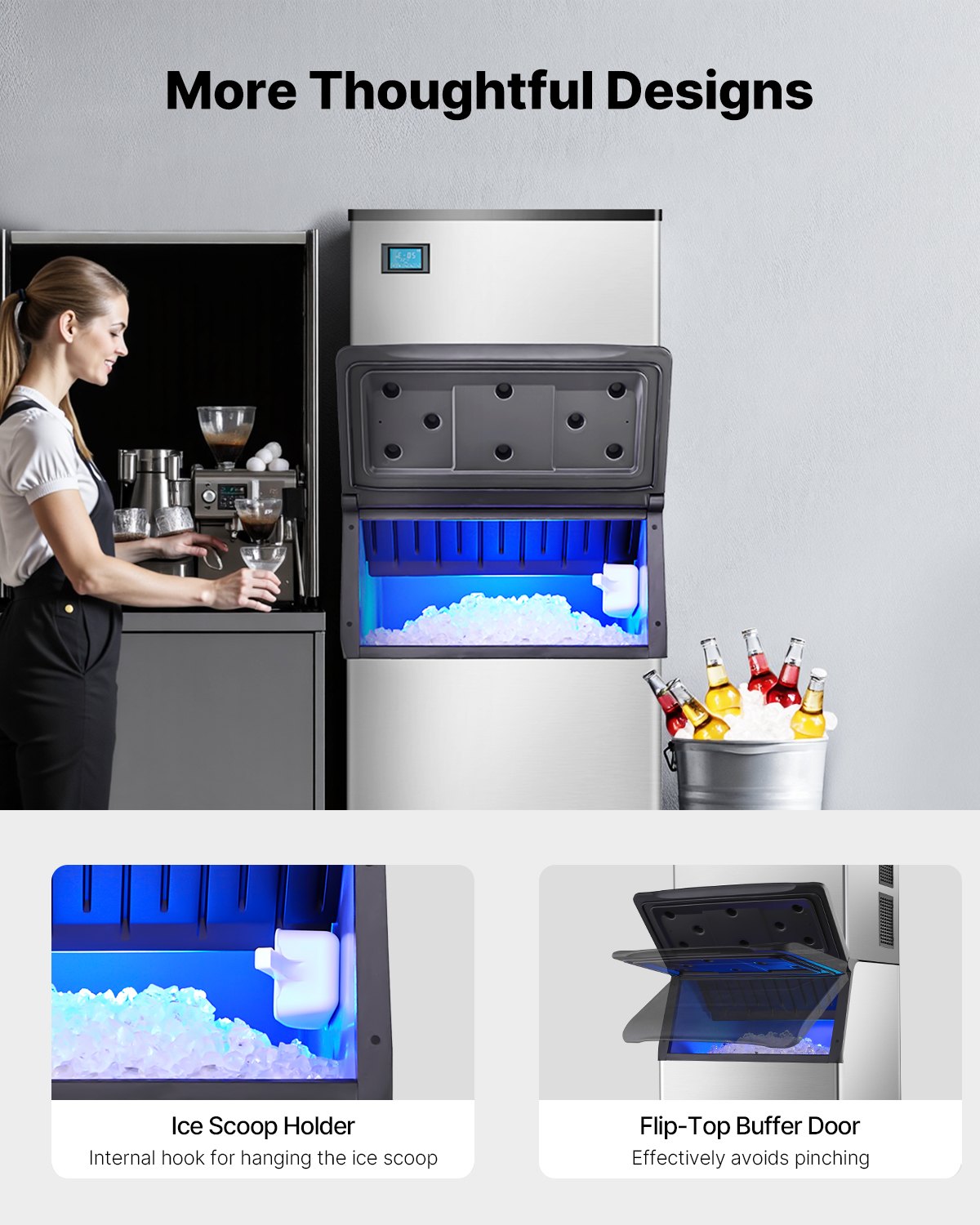 VEVOR - Contenedor de hielo comercial para máquina de hielo, capacidad de 227 kg, de acero inoxidable con filtro y patas de goma antideslizantes ajustables, apto para restaurantes, hoteles y tiendas de bebidas.