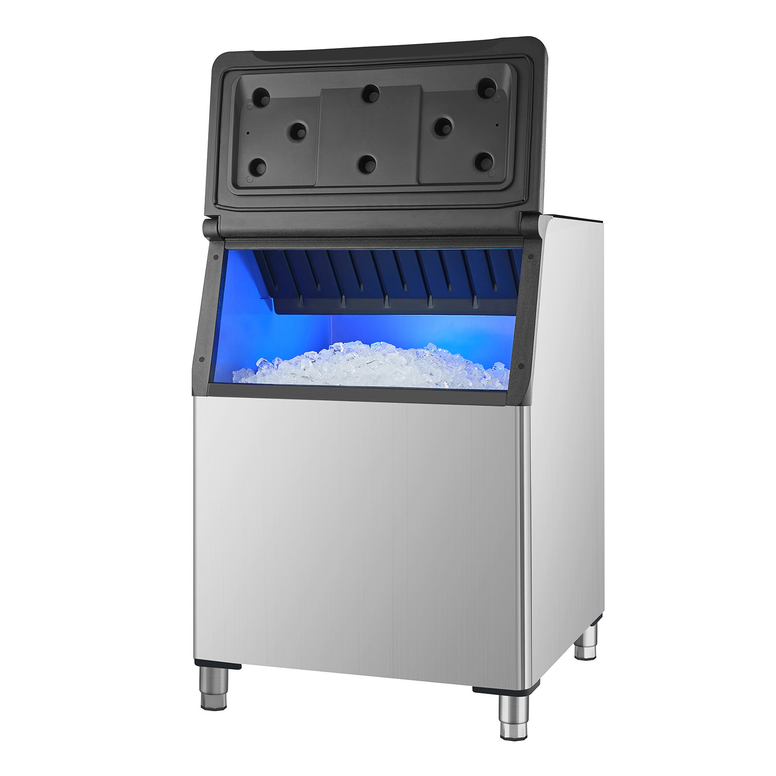 VEVOR - Contenedor de hielo comercial para máquina de hielo, capacidad de 227 kg, de acero inoxidable con filtro y patas de goma antideslizantes ajustables, apto para restaurantes, hoteles y tiendas de bebidas.