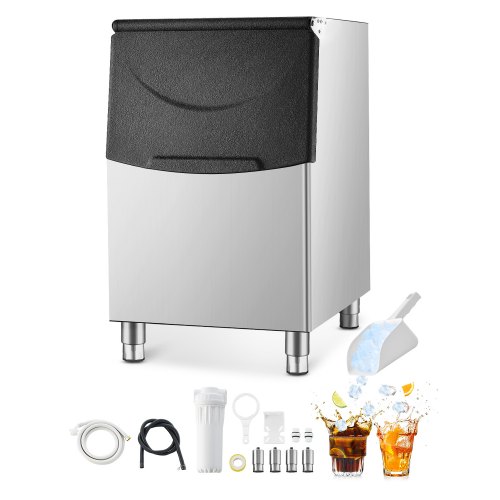 VEVOR Commercial Ice Maker Storage Bin, 250LBS Capacity Ice Bin, Stainless Steel Ice Storage Bin with Filter and Adjustable Anti-Slip Rubber Feet, Suitable for Restaurant Hotel and Beverage Shops