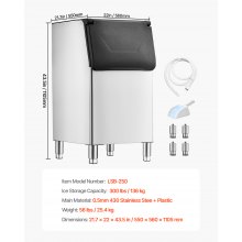 Commercial Ice Maker Storage Bin 300lbs Capacity Business Ice Storage Bin,Stainless Steel Ice Storage Bin with Single-Stage Filter and Adjustable Anti-Slip Rubber Feet, Suitable for Restaurant and Hotel