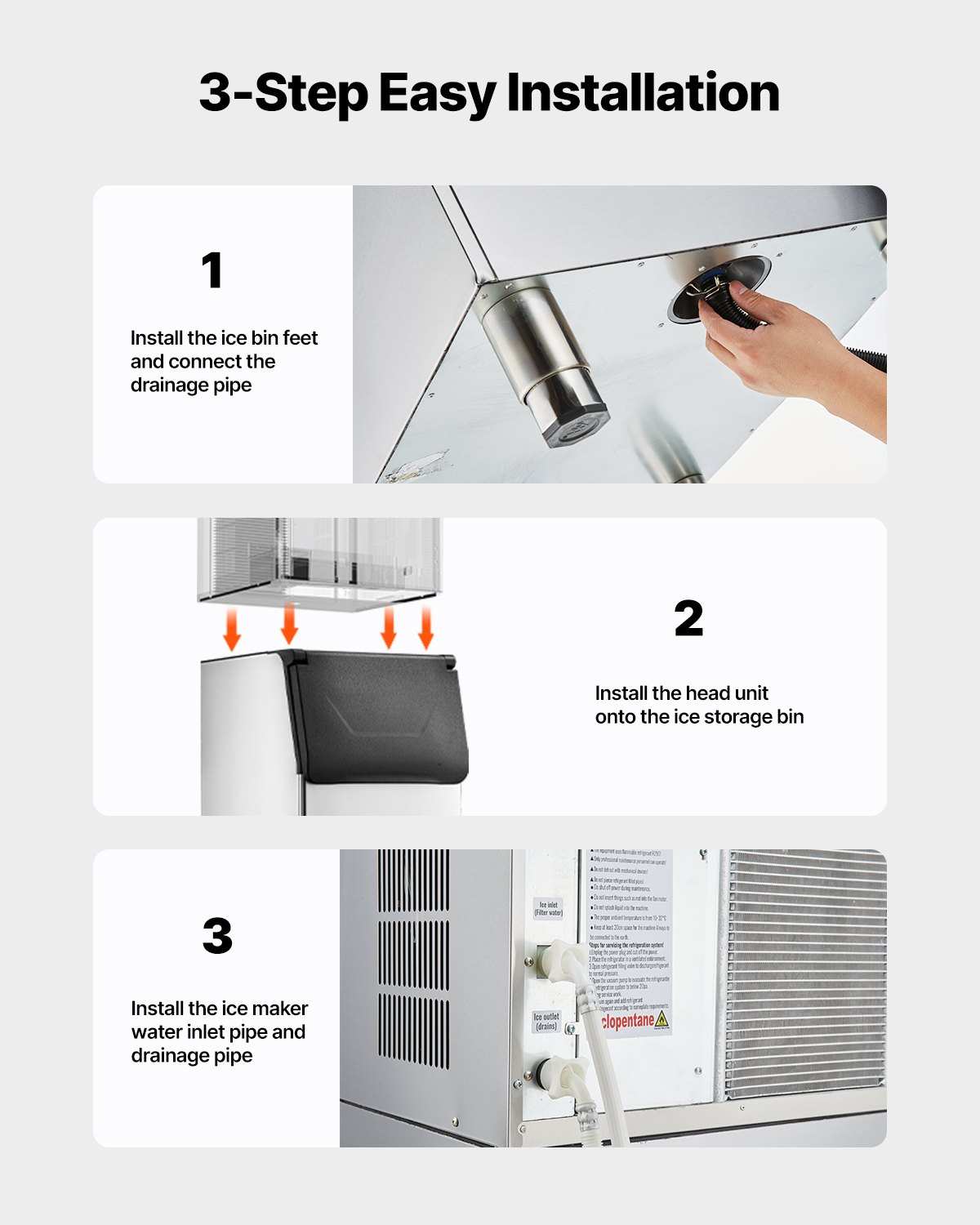 VEVOR Commercial Ice Maker Storage Bin, 300 LBS Capacity Ice-Bin, Commercial Ice Storage Bin with Adjustable Anti-slip Rubber Feet, Suitable for Restaurant Hotel and Beverage Shops