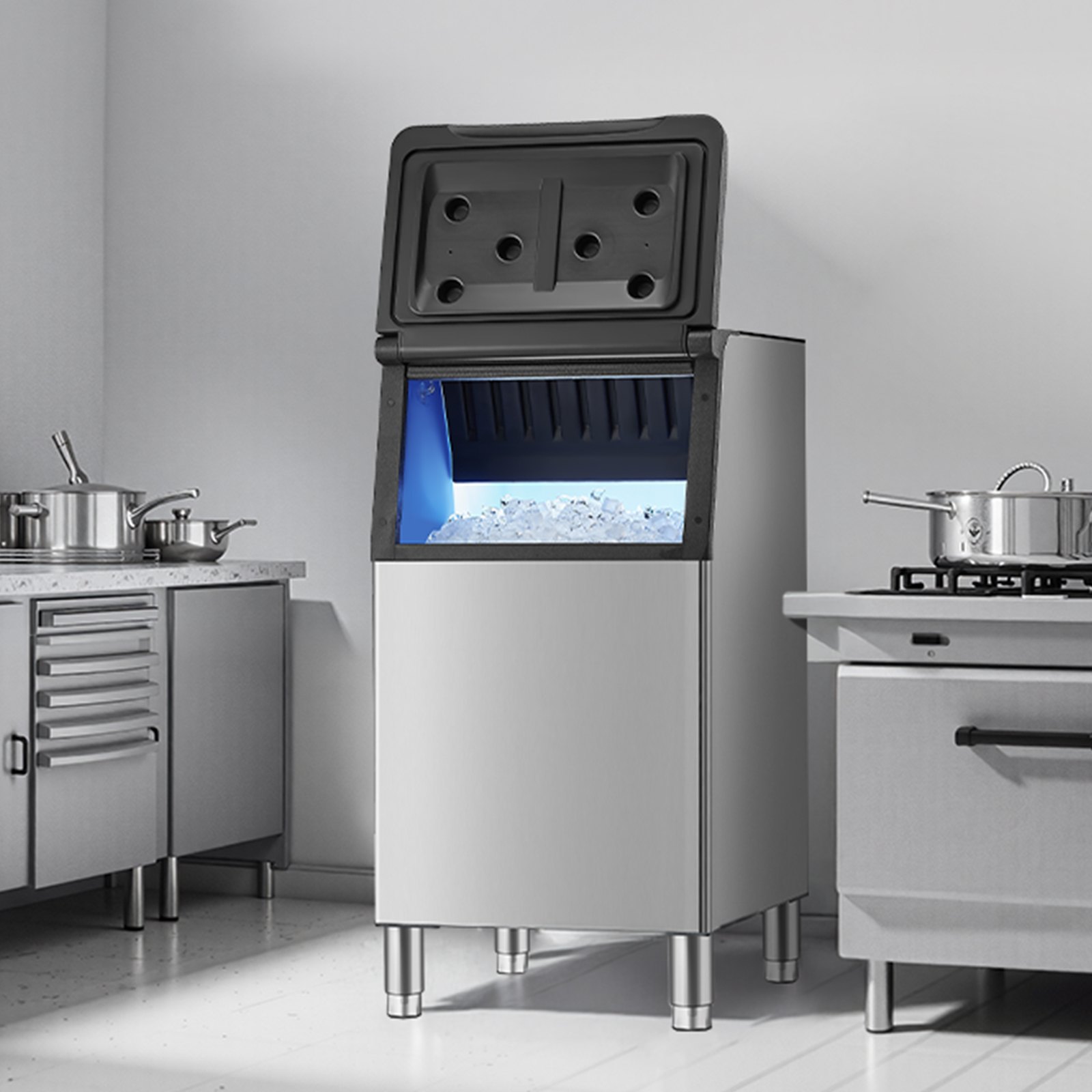 VEVOR Commercial Ice Maker Storage Bin, 300 LBS Capacity Ice-Bin, Commercial Ice Storage Bin with Adjustable Anti-slip Rubber Feet, Suitable for Restaurant Hotel and Beverage Shops