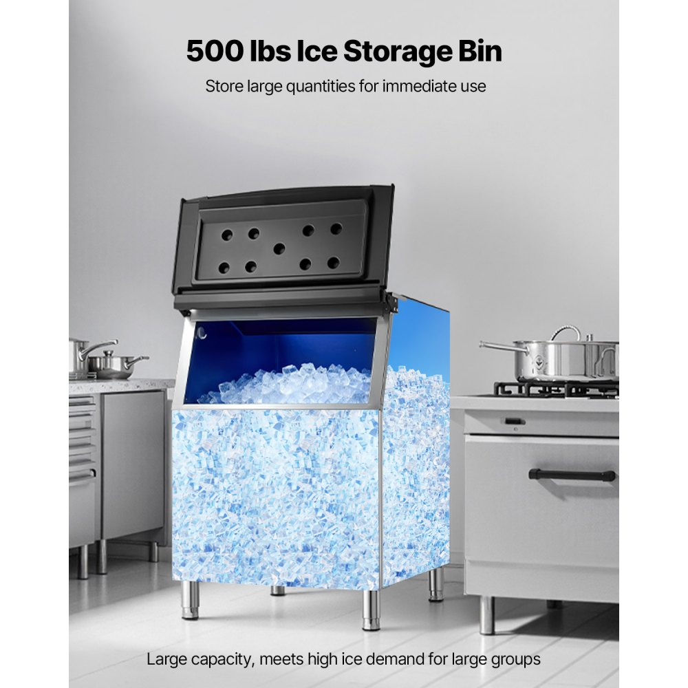 VEVOR Commercial Ice Maker Storage Bin, 500 LBS Capacity Ice-Bin, Stainless Steel Commercial Ice Storage Bin with Adjustable Anti-slip Rubber Feet, Suitable for Restaurant Hotel and Beverage Shops