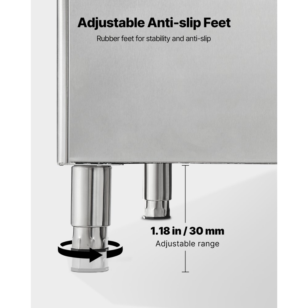 VEVOR Commercial Ice Maker Storage Bin, 500 LBS Capacity Ice-Bin, Stainless Steel Commercial Ice Storage Bin with Adjustable Anti-slip Rubber Feet, Suitable for Restaurant Hotel and Beverage Shops