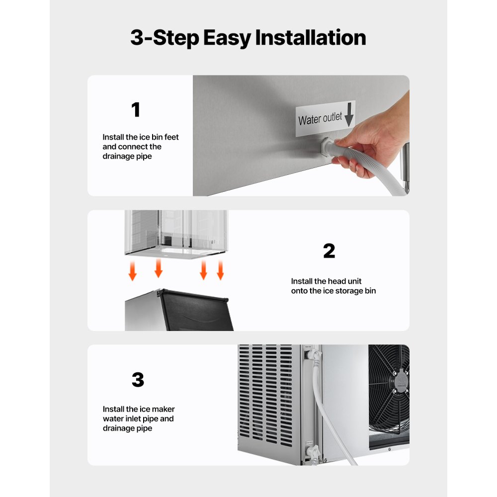 VEVOR Commercial Ice Maker Storage Bin, 500 LBS Capacity Ice-Bin, Stainless Steel Commercial Ice Storage Bin with Adjustable Anti-slip Rubber Feet, Suitable for Restaurant Hotel and Beverage Shops