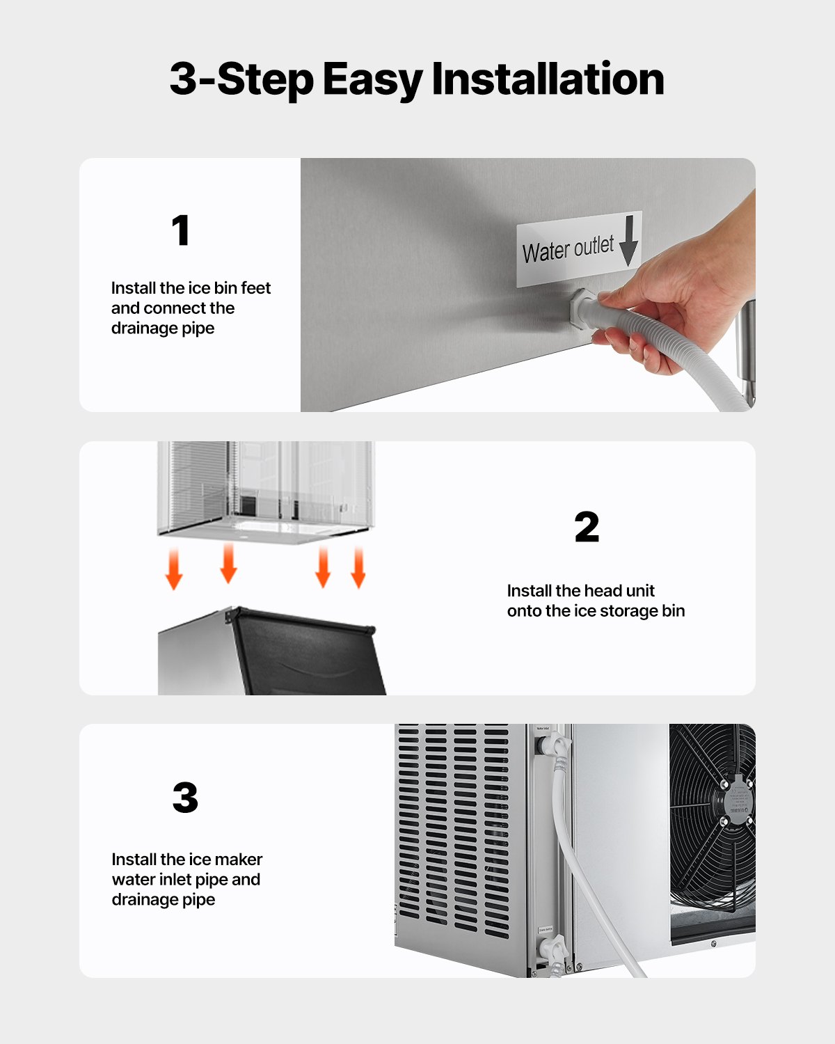 VEVOR Commercial Ice Maker Storage Bin, 500 LBS Capacity Ice-Bin, Stainless Steel Commercial Ice Storage Bin with Adjustable Anti-slip Rubber Feet, Suitable for Restaurant Hotel and Beverage Shops