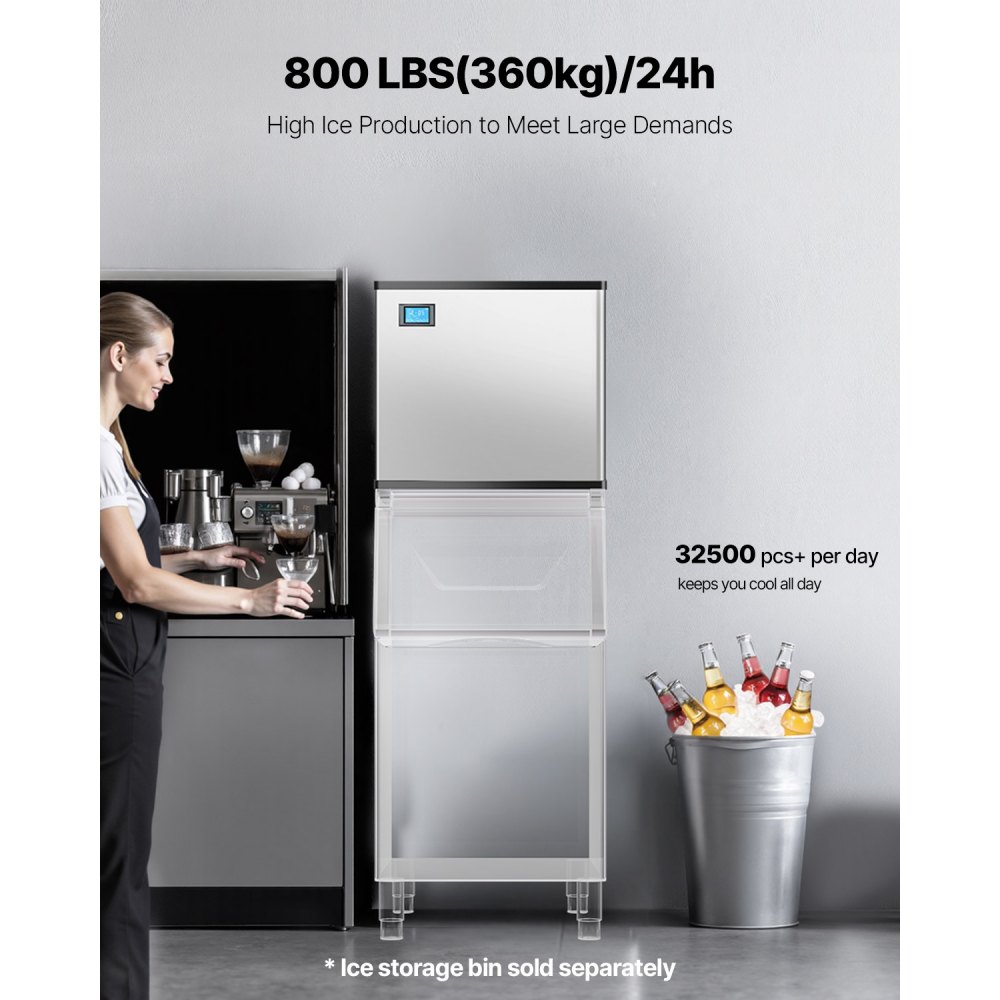 VEVOR Commercial Ice Maker Machine 800 lbs/24 h, 26 Inch Stainless Steel Industrial Ice Machine, Self-Cleaning and Scheduled Ice Making, Modular Ice Cube Machine for Restaurant Hotel - Head Only
