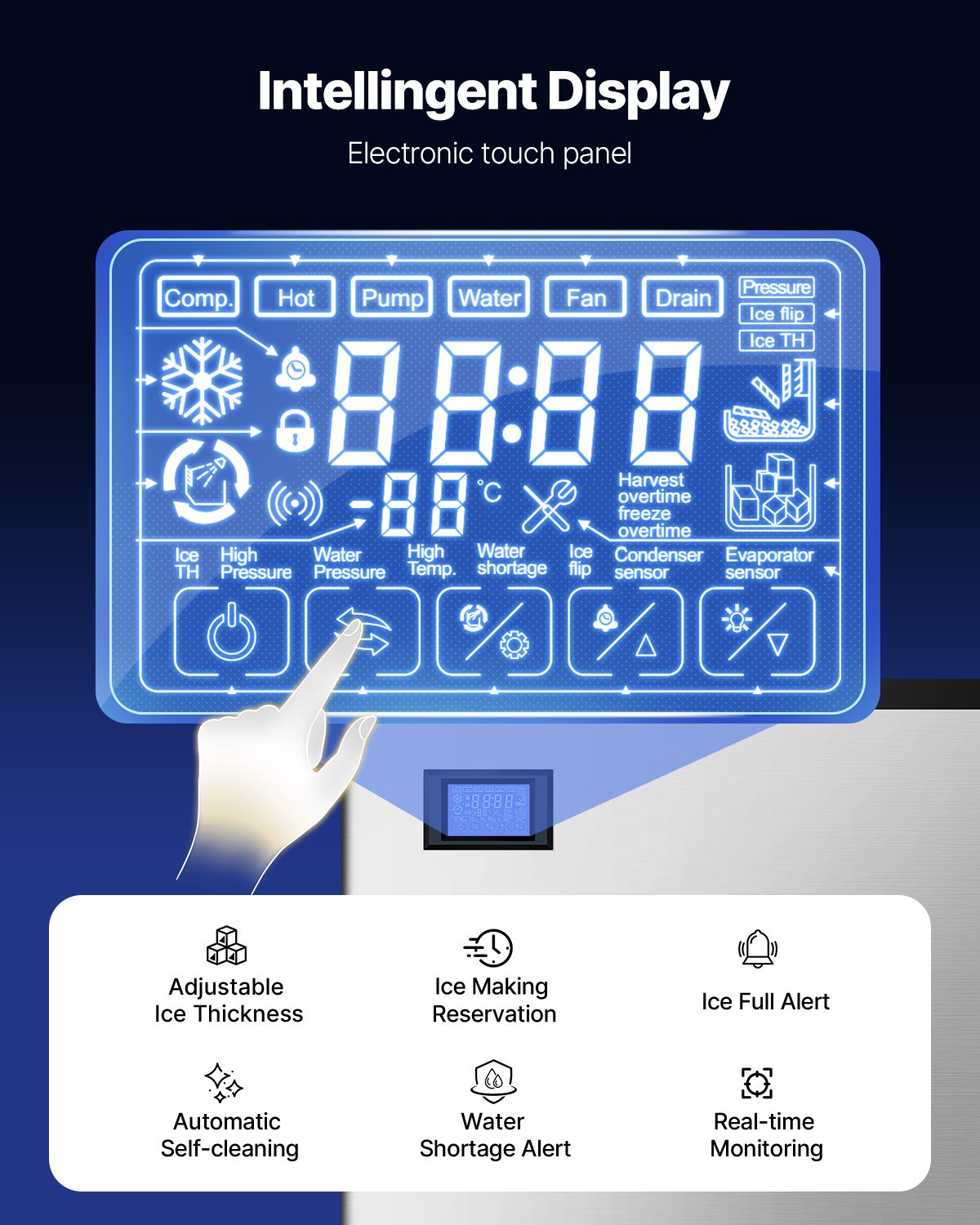 VEVOR Commercial Ice Maker Machine 800 lbs/24 h, 26 Inch Stainless Steel Industrial Ice Machine, Self-Cleaning and Scheduled Ice Making, Modular Ice Cube Machine for Restaurant Hotel - Head Only