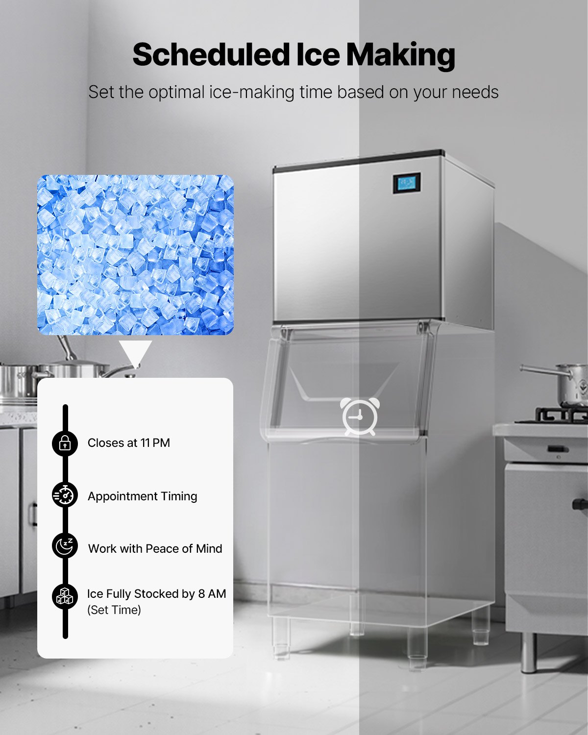 VEVOR Commercial Ice Maker Machine 800 lbs/24 h, 26 Inch Stainless Steel Industrial Ice Machine, Self-Cleaning and Scheduled Ice Making, Modular Ice Cube Machine for Restaurant Hotel - Head Only