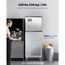 VEVOR Commercial Ice Maker Machine 300 lbs/24 h, 20 Inch Stainless Steel Industrial Ice Machine, Self-Cleaning and Scheduled Ice Making, Modular Ice Cube Machine for Restaurant Hotel - Head Only