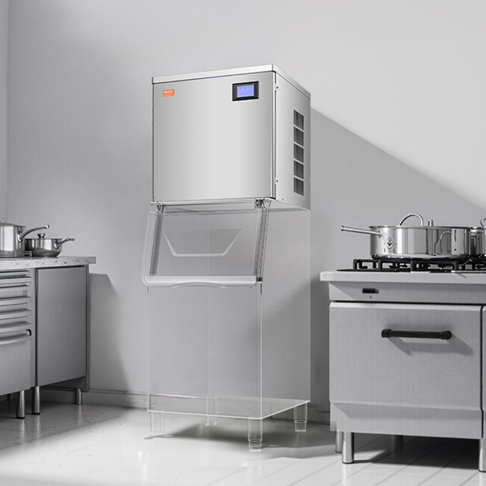 Máquina de hielo comercial VEVOR de 160 kg/día, máquina de hielo industrial de acero inoxidable de 56 cm, autolimpiable y programada, máquina modular para hacer cubitos de hielo en restaurantes y hoteles (solo cabezal)
