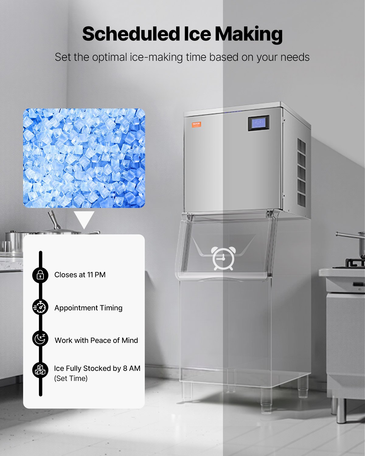 Máquina de hielo comercial VEVOR de 160 kg/día, máquina de hielo industrial de acero inoxidable de 56 cm, autolimpiable y programada, máquina modular para hacer cubitos de hielo en restaurantes y hoteles (solo cabezal)