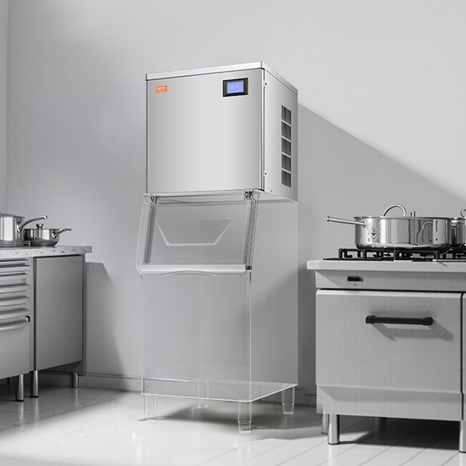 Máquina de hielo comercial VEVOR de 160 kg/día, máquina de hielo industrial de acero inoxidable de 56 cm, autolimpiable y programada, máquina modular para hacer cubitos de hielo en restaurantes y hoteles (solo cabezal)