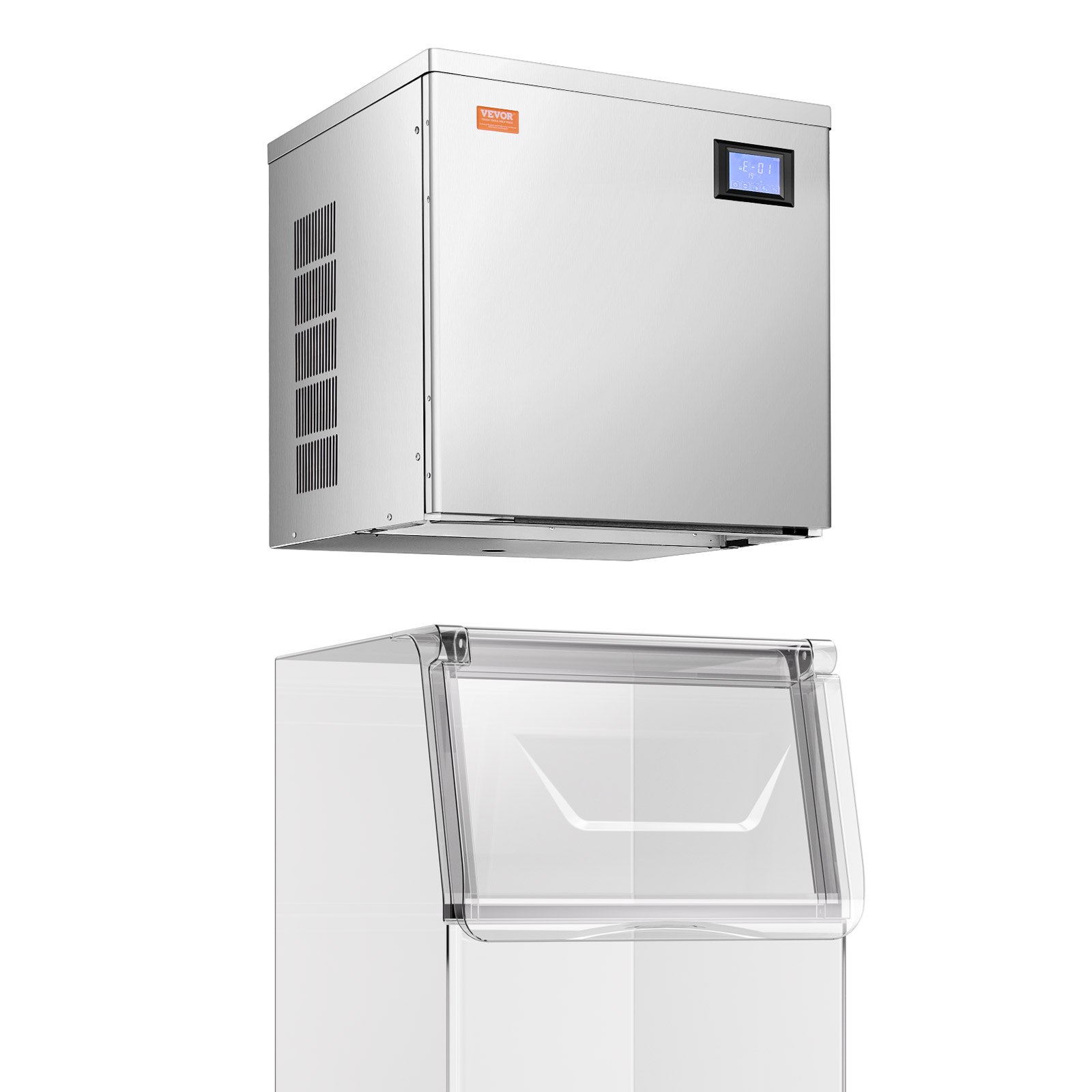 Máquina de hielo comercial VEVOR de 160 kg/día, máquina de hielo industrial de acero inoxidable de 56 cm, autolimpiable y programada, máquina modular para hacer cubitos de hielo en restaurantes y hoteles (solo cabezal)